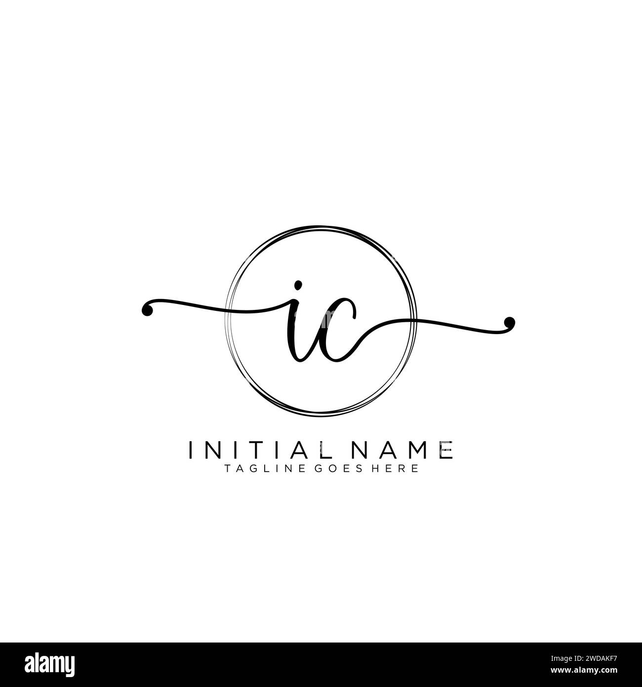 IC Initial Handschriftenlogo mit Kreis Stock Vektor