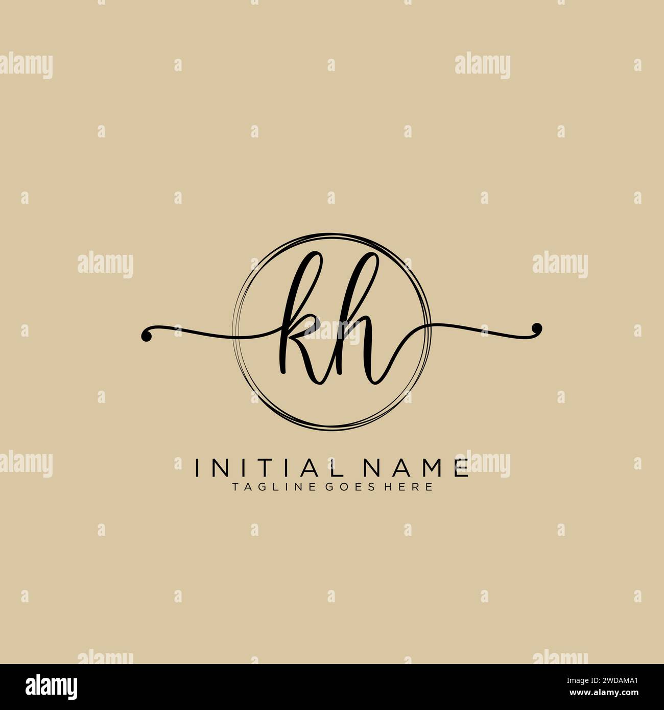 KH Initial Handschriftenlogo mit Kreis Stock Vektor