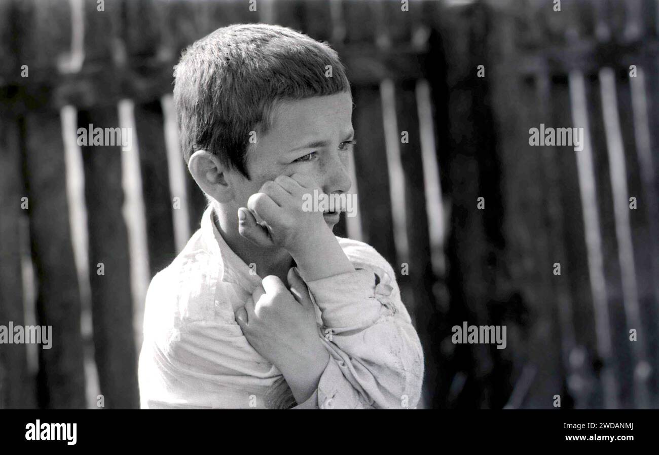 Porträt des Jungen in Vrancea County, Rumänien, um 1991 Stockfoto