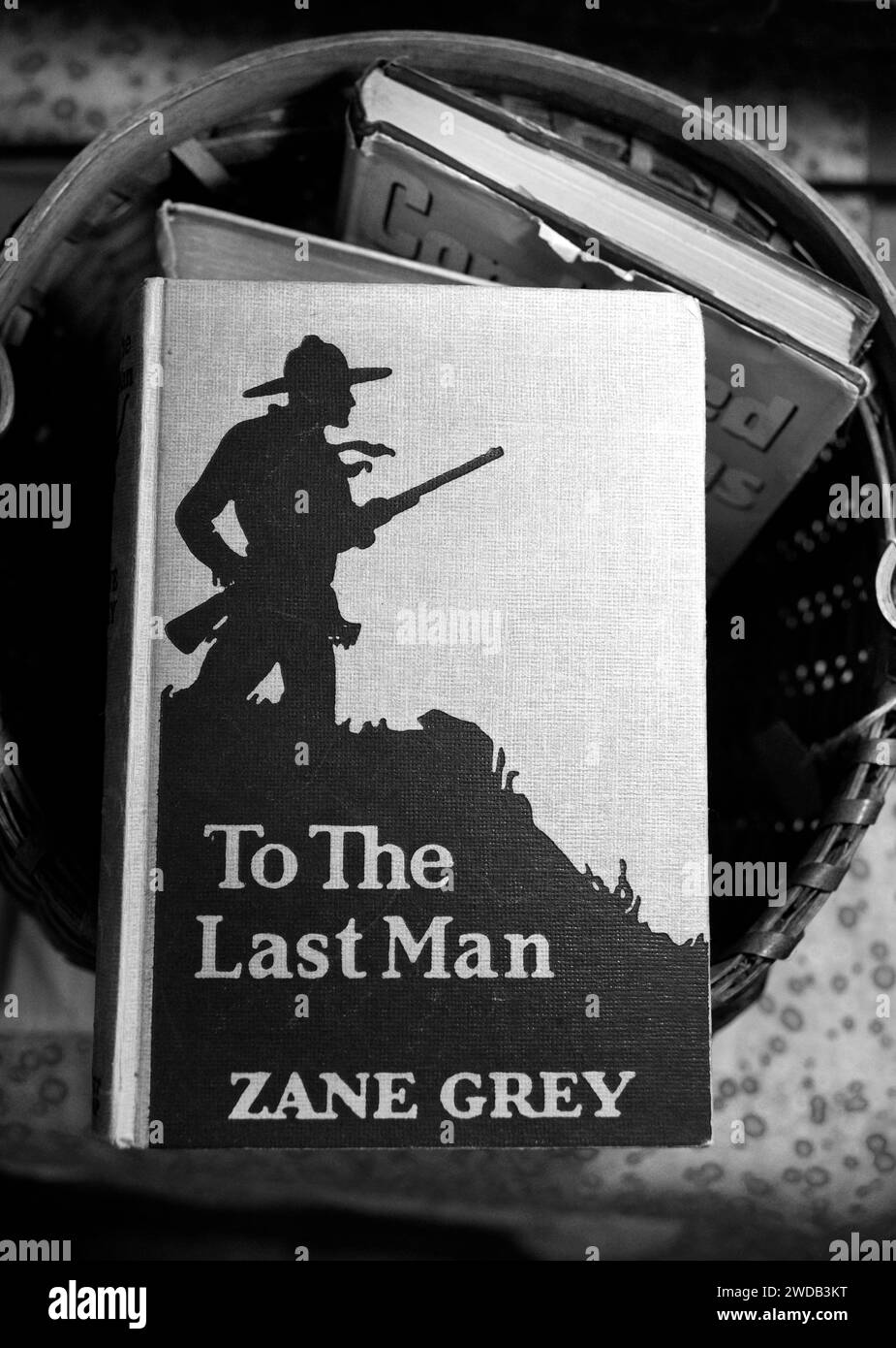 Eine Kopie des Western-Romans „To the Last man“ von Zane Grey aus dem Jahr 1921 zum Verkauf in einem Gebrauchtbuchladen in Abingdon, Virginia. Stockfoto