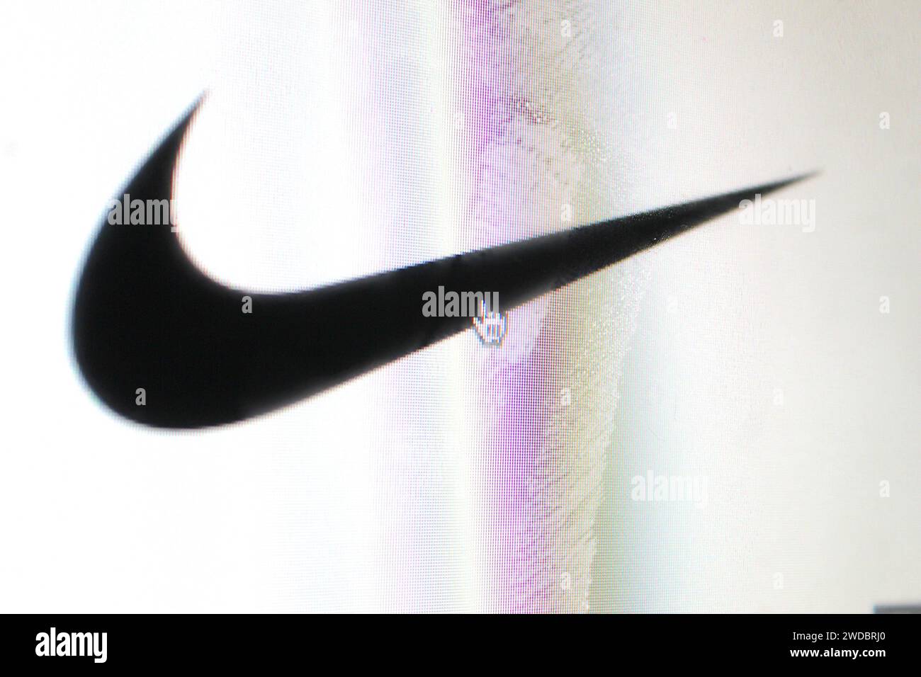 Ein Foto des Nike Logos auf einem Computerbildschirm. Stockfoto