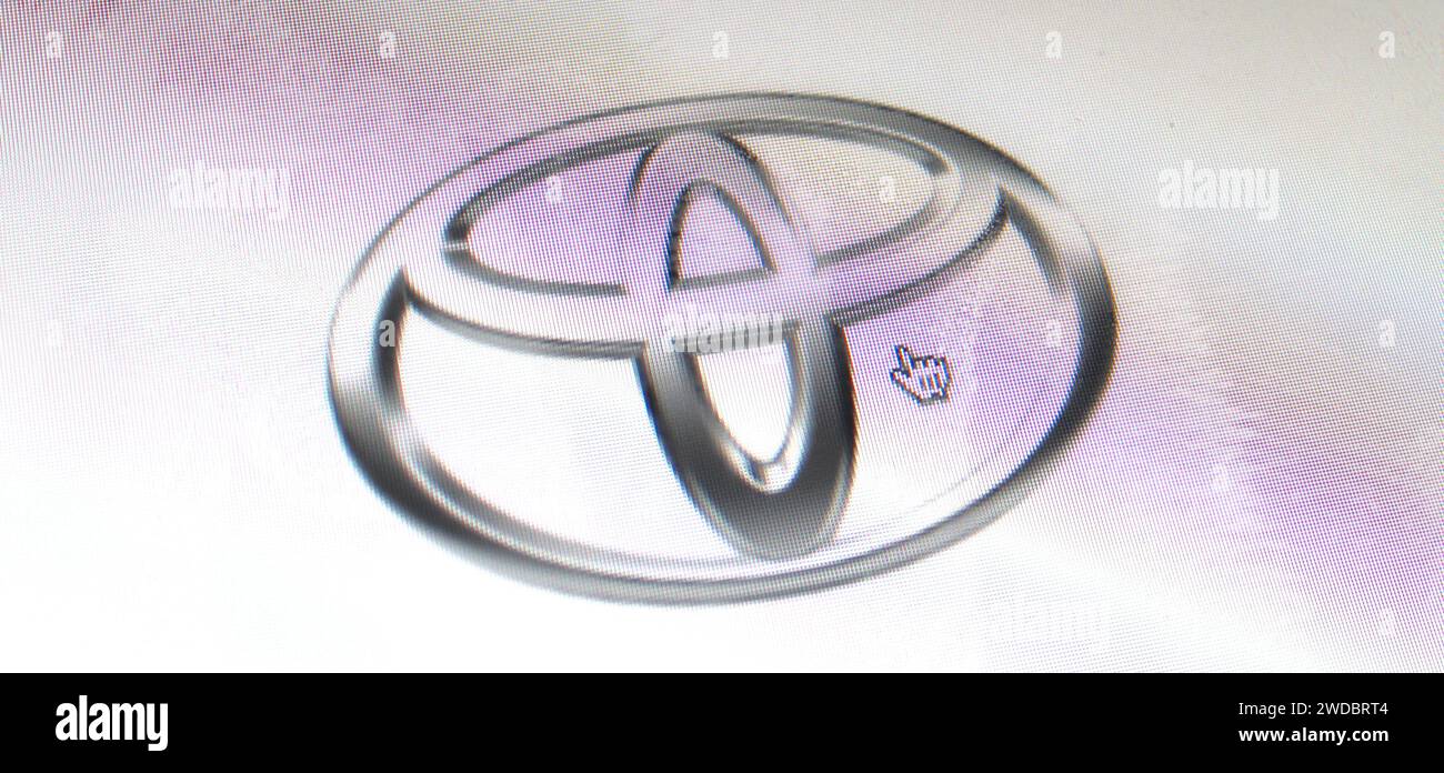 Dublin, Irland - 13. Februar 2024: Ein Foto des Toyota Car Logos auf einem Computerbildschirm. Stockfoto