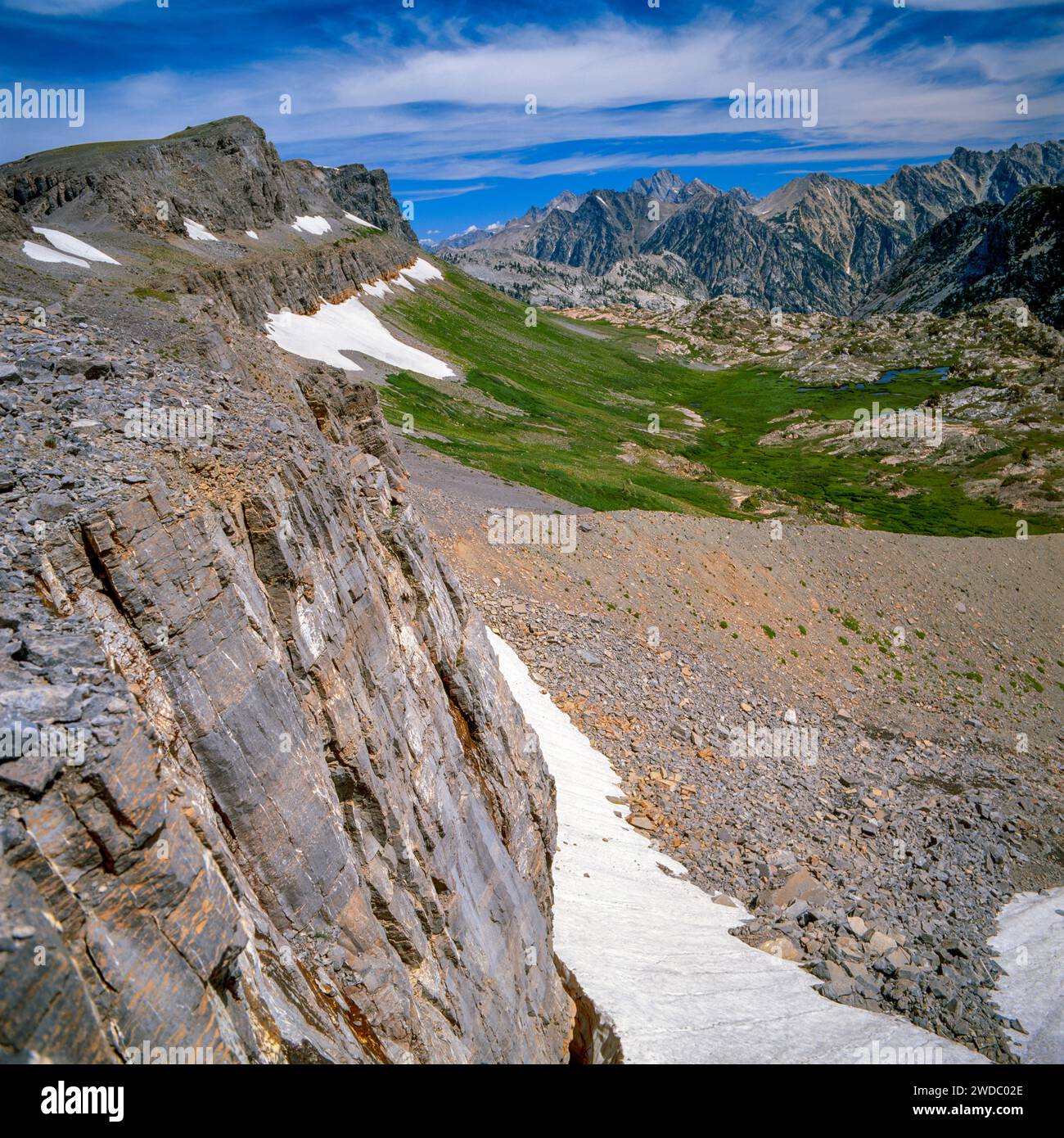 The Wall, Hurricane Pass, Schoolroom Glacier, Upper Cascade Canyon, Grand Teton National Park, Wyoming Stockfoto