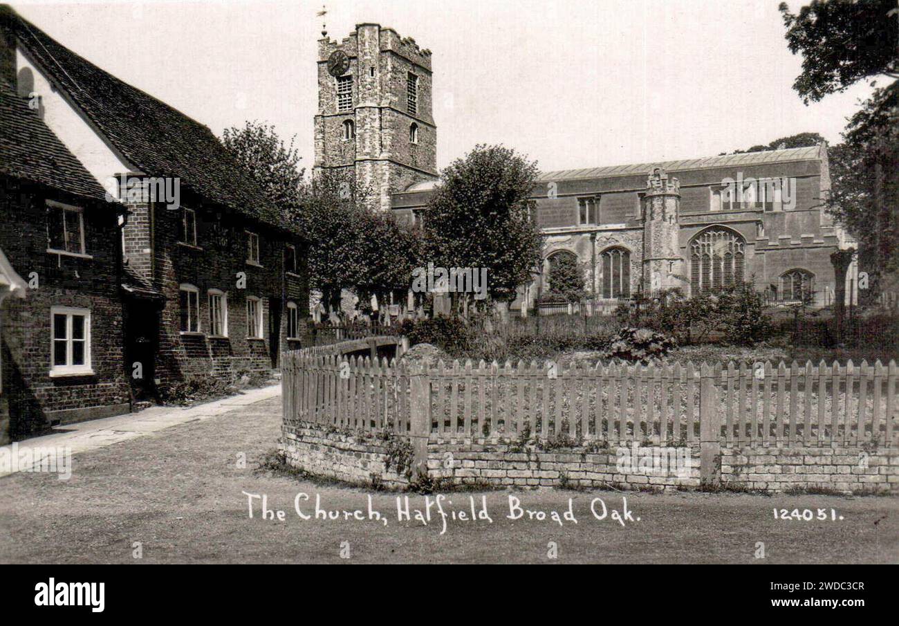 Hatfield Broad Oak St Mary The Virgin's Church Essex England Postkarte vor den 1920er Jahren. Stockfoto