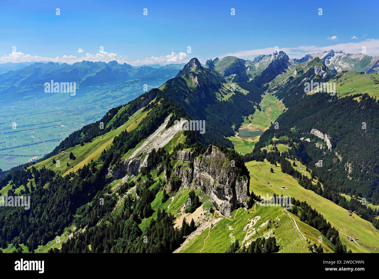 Blick von Saentis in Richtung Saemtisersee, Kanton Appenzell Innerrhoden, Schweiz Stockfoto