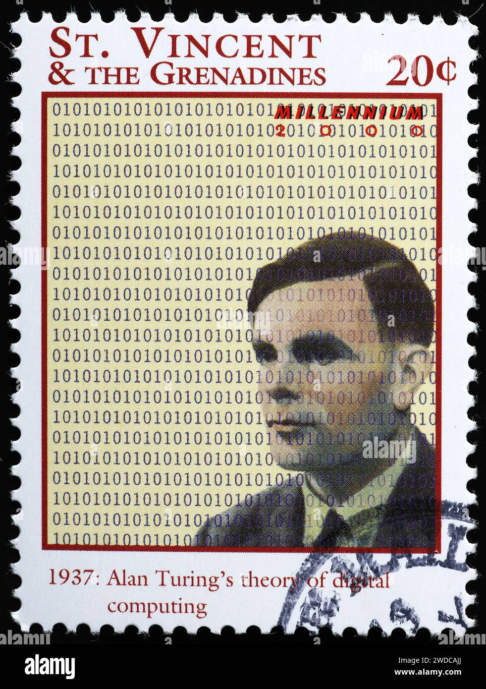 Alan Turings Theorie des digitalen Computing von 1937 auf Briefmarken Stockfoto