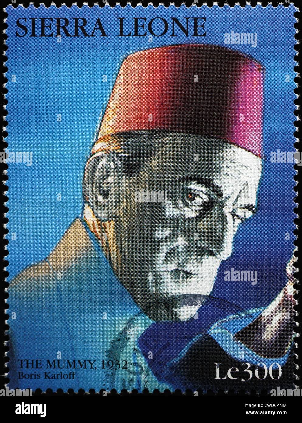 Boris Karloff in "die Mumie" auf Briefmarke Stockfoto