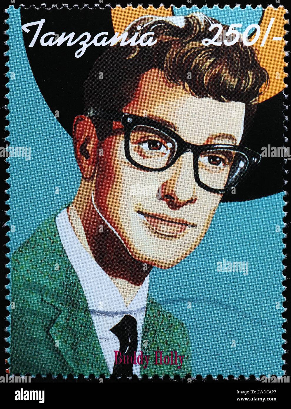 Kumpel Holly auf Briefmarke von Tansania Stockfoto