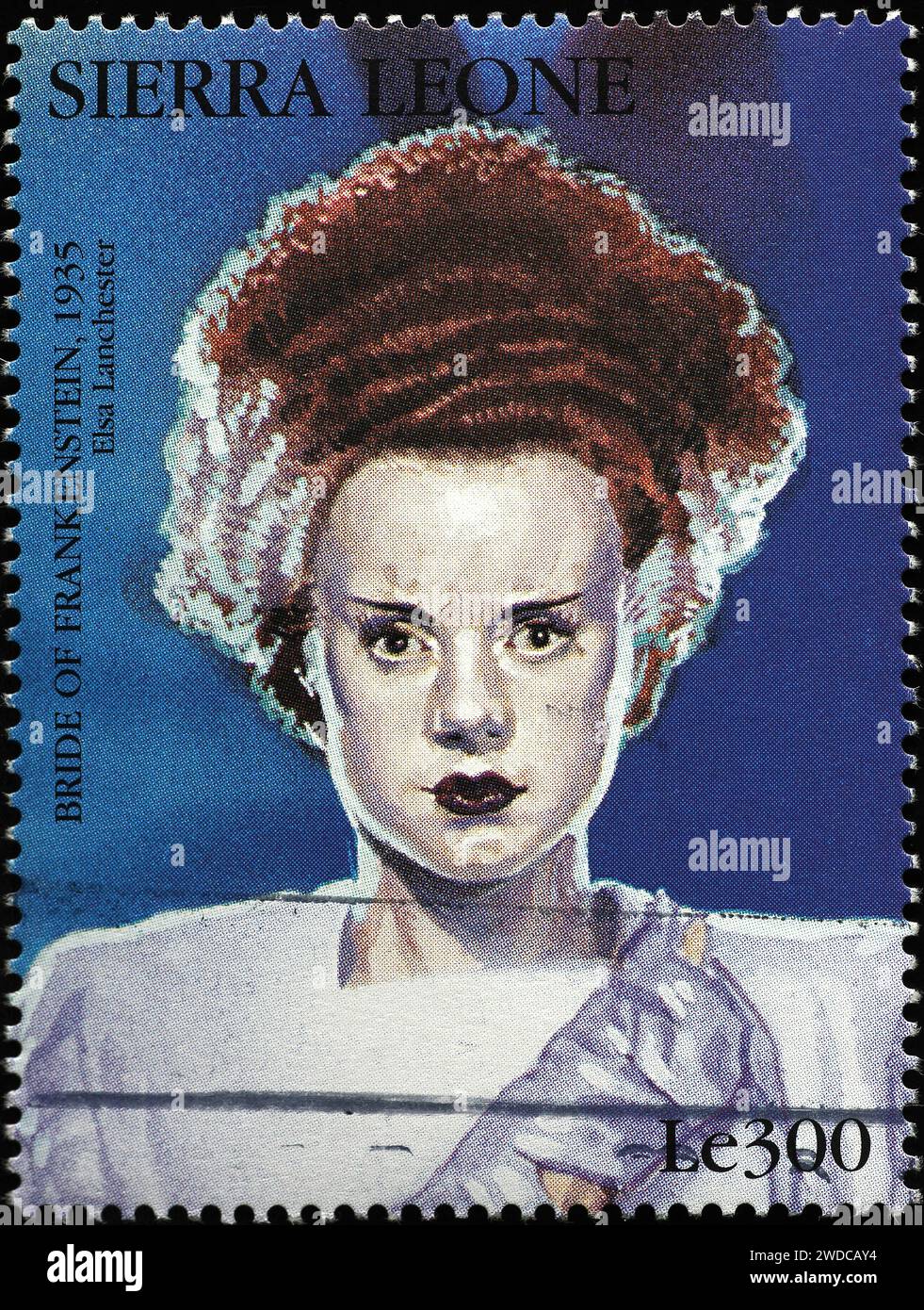 Elsa Lanchester in einem Horrorfilm auf Briefmarken Stockfoto