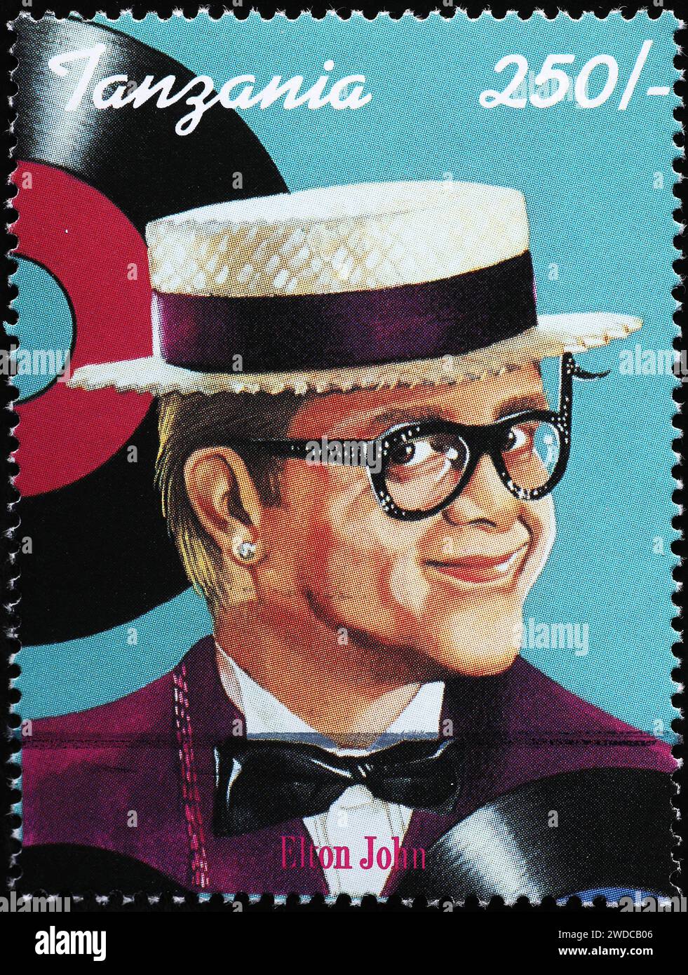 Elton John auf Briefmarke von Tansania Stockfoto