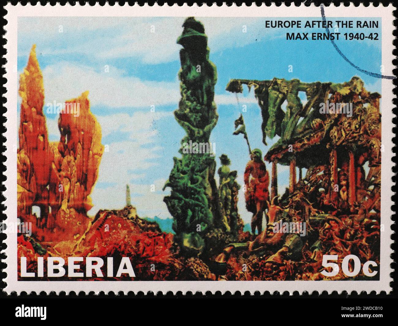 "Europa nach dem Regen" von Max Ernst auf Briefmarke Stockfoto