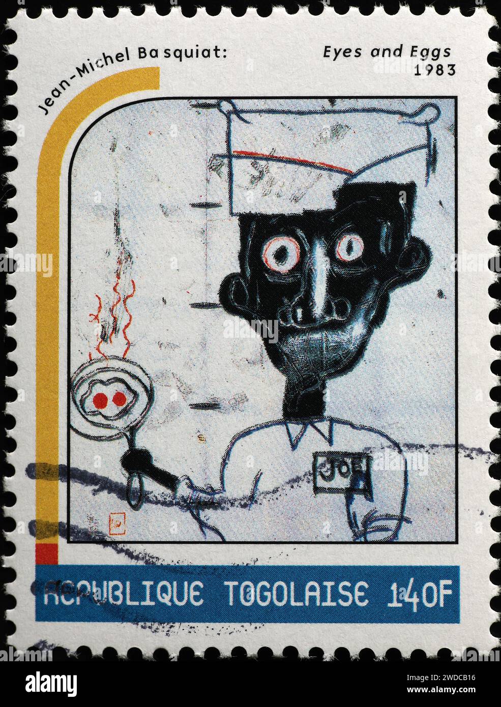 "Augen und Eier" von Jean-Michel Basquiat auf Briefmarke Stockfoto
