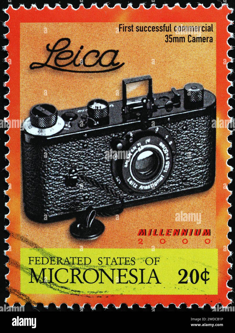 Die erste erfolgreiche kommerzielle Kamera von Leica feierte auf Briefmarken Stockfoto