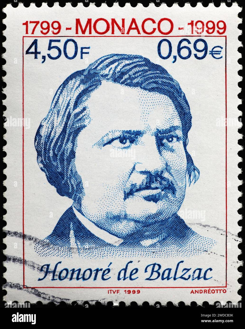 Honoré de Balzac über französische Briefmarke Stockfoto