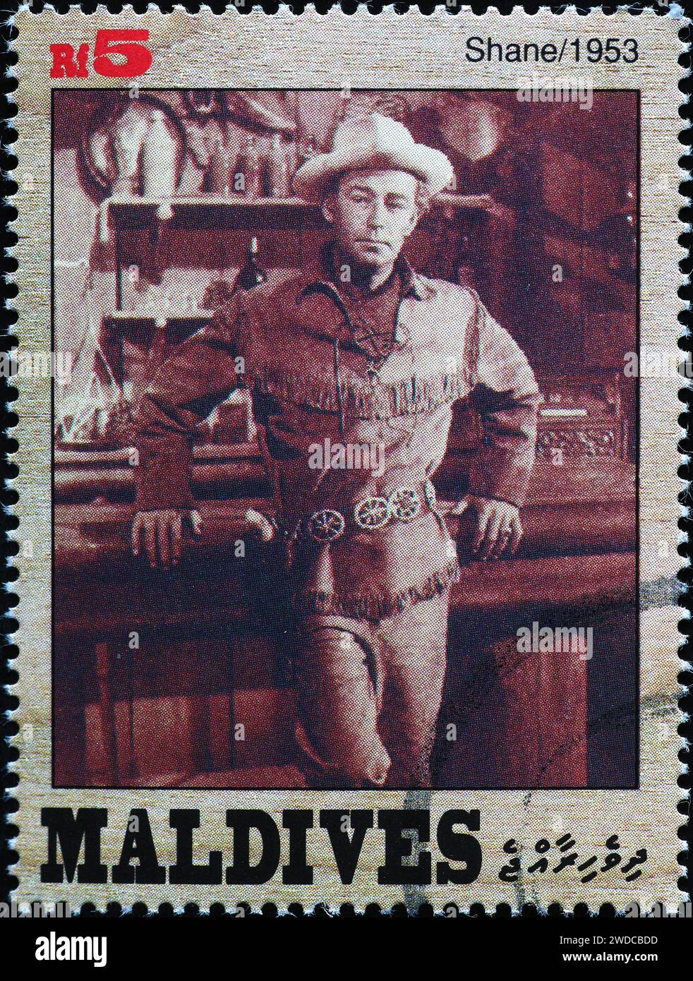 Bild von Alan Ladd in 'ìShane' auf Briefmarke Stockfoto