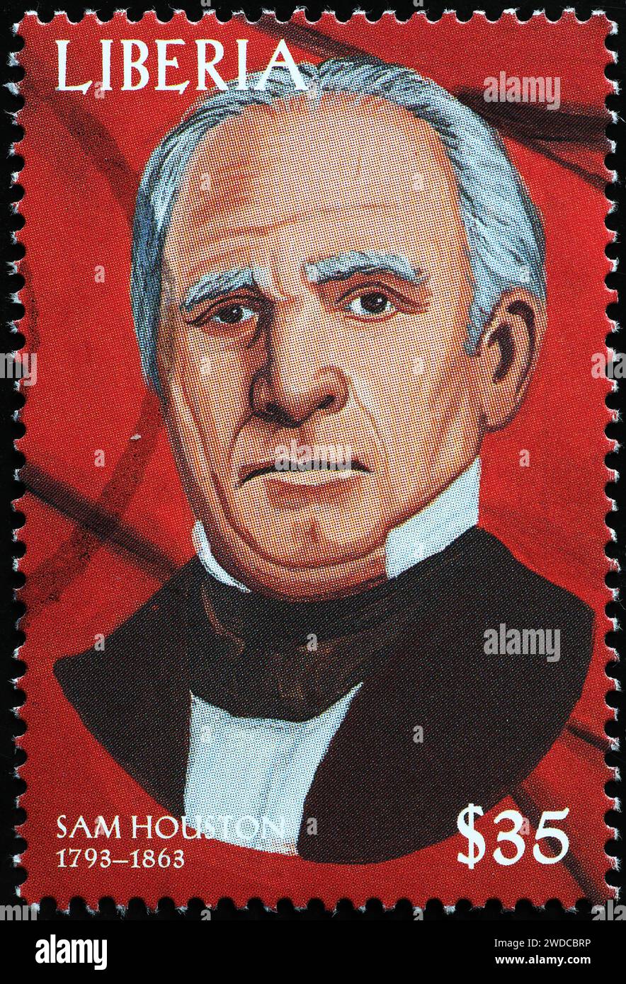 Sam Houston auf der Briefmarke Liberias Stockfoto