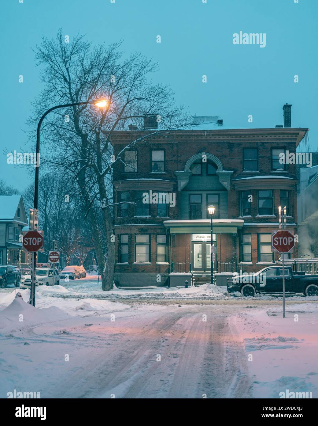 Verschneite Winterszene in Allentown, Buffalo, New York Stockfoto