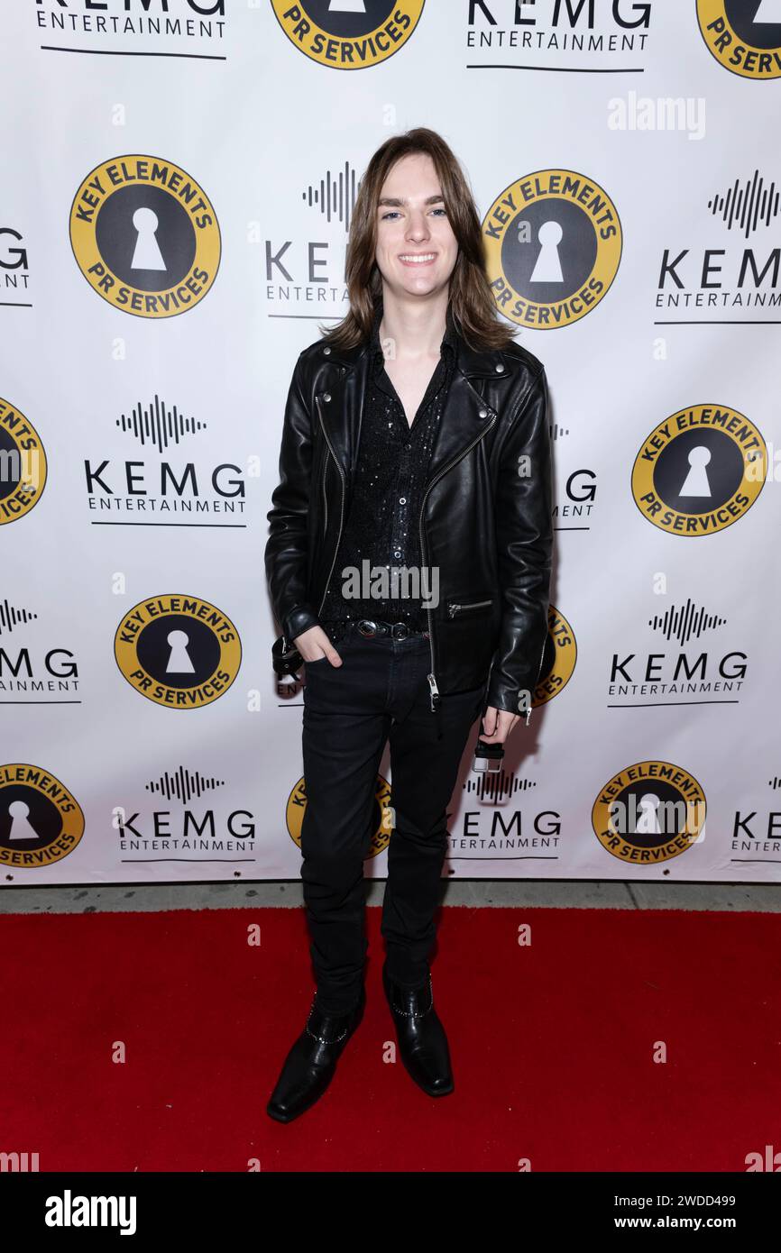 Los Angeles, USA. Januar 2024. Sänger/Schauspieler Luke Judy nimmt an Key Elements PR und KEMG Entertainment Present 2024 Kick off Konzert in der Moroccan Lounge, Los Angeles, CA, 19. Januar 2024 Credit: Eugene Powers/Alamy Live News Stockfoto