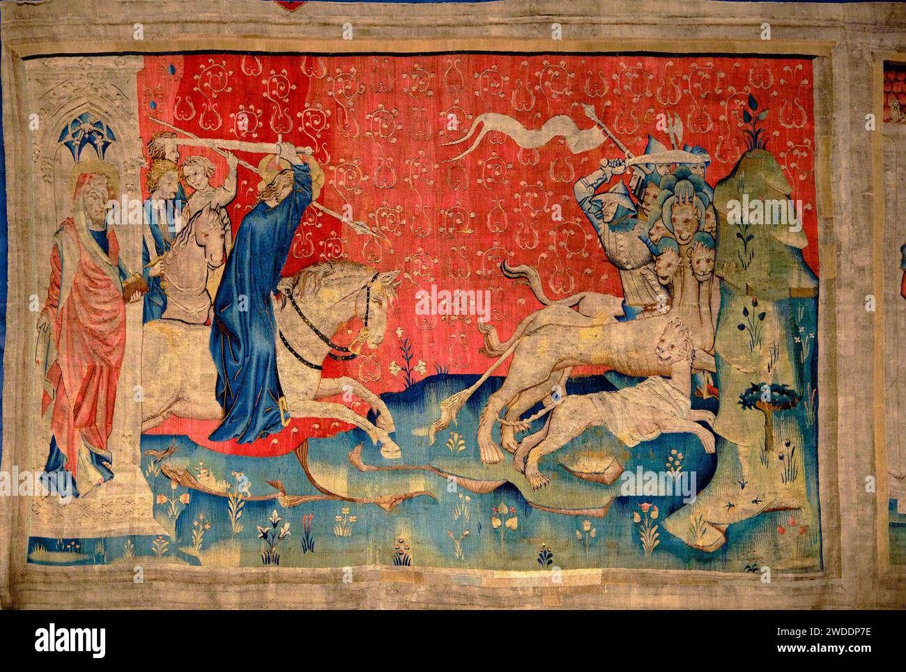 Frankreich, Maine-et-Loire, Angers, das Schloss der Herzöge von Anjou, der Wandteppich der Apokalypse, das Wort Gottes beschuldigt die Tiere Stockfoto