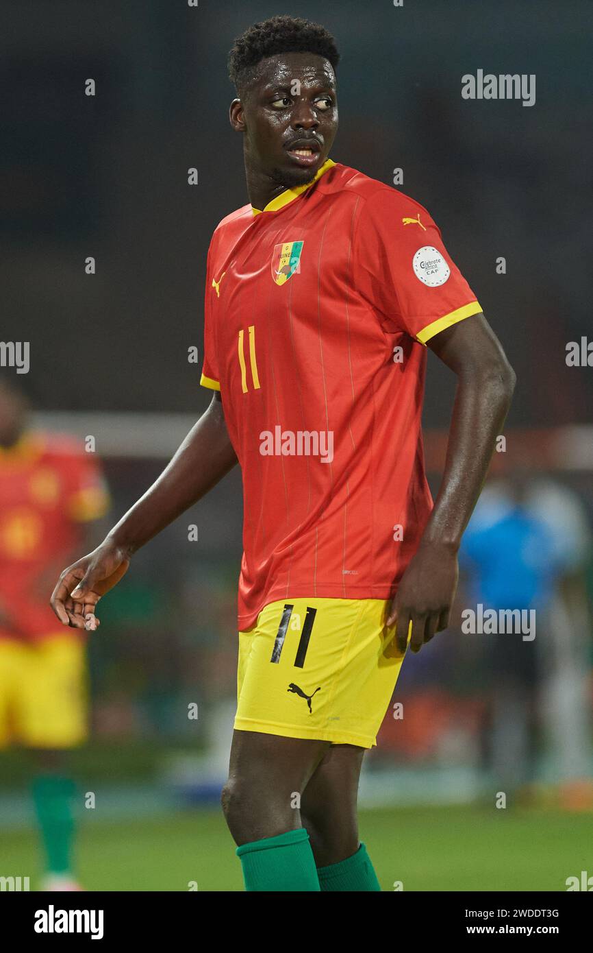 Höhepunkte des Spiels zwischen Guinea und Gambia beim Afrika-Cup 2023, Mohamed Bayo während des Spiels Guinea gegen Gambia Stockfoto