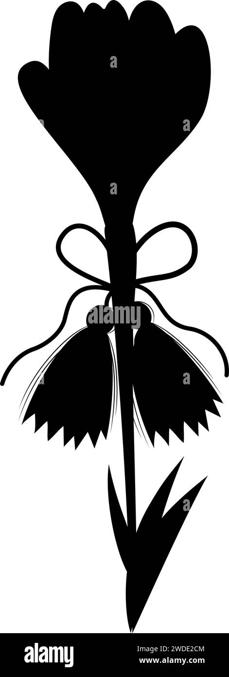 Martisor Urlaub. Silhouette Accessoire Talisman Martenitsa mit Frühlingsblüten Safran. Symbol für Frühlingsbeginn. Schwarze handgezeichnete Zeichnung. Vektor i Stock Vektor