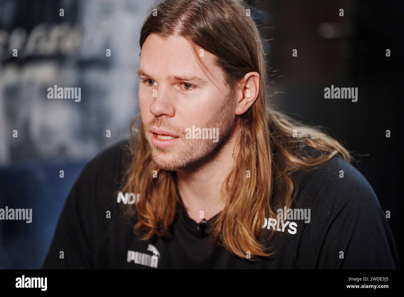 Dänemarks Mikkel Hansen bei der Pressekonferenz des Teams im Players Hotel während der EHF 2024 Mens Handball Europameisterschaft in Hamburg, Deutschland, Samstag, 20. Januar 2024 Credit: Ritzau/Alamy Live News Stockfoto