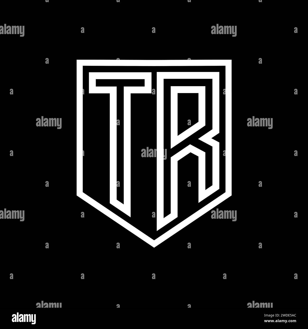 TR Letter Logo Monogramm Schirm geometrische Linie innerhalb der Schirmung isolierte Designvorlage Stockfoto