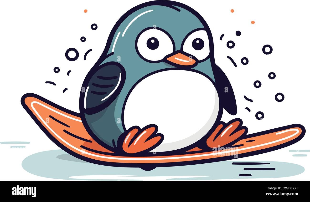 Süßer Pinguin auf Skiern. Vektorillustration im Cartoon-Stil. Stock Vektor