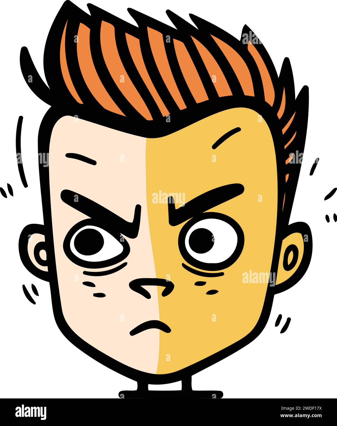 Lustiges Comic-Gesicht eines Mannes mit wütendem Ausdruck. Vektorabbildung. Stock Vektor