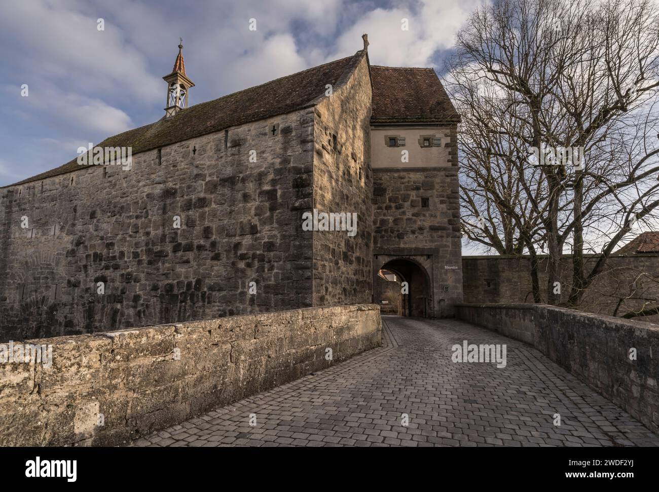 Malerischer Blick auf die mittelalterliche Stadt Rothenburg. Stockfoto