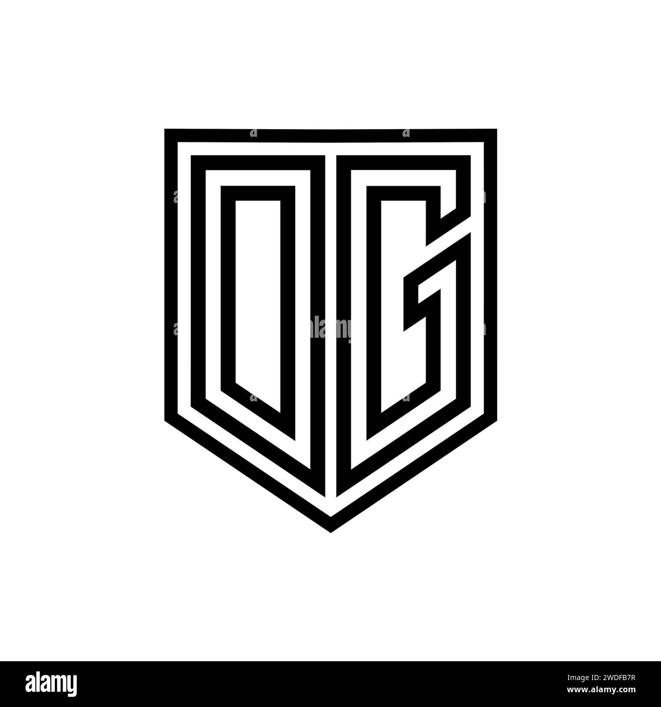 DG Letter Logo-Monogramm-Schirmung geometrische Linie innerhalb der Schirmung isolierte Designvorlage Stockfoto