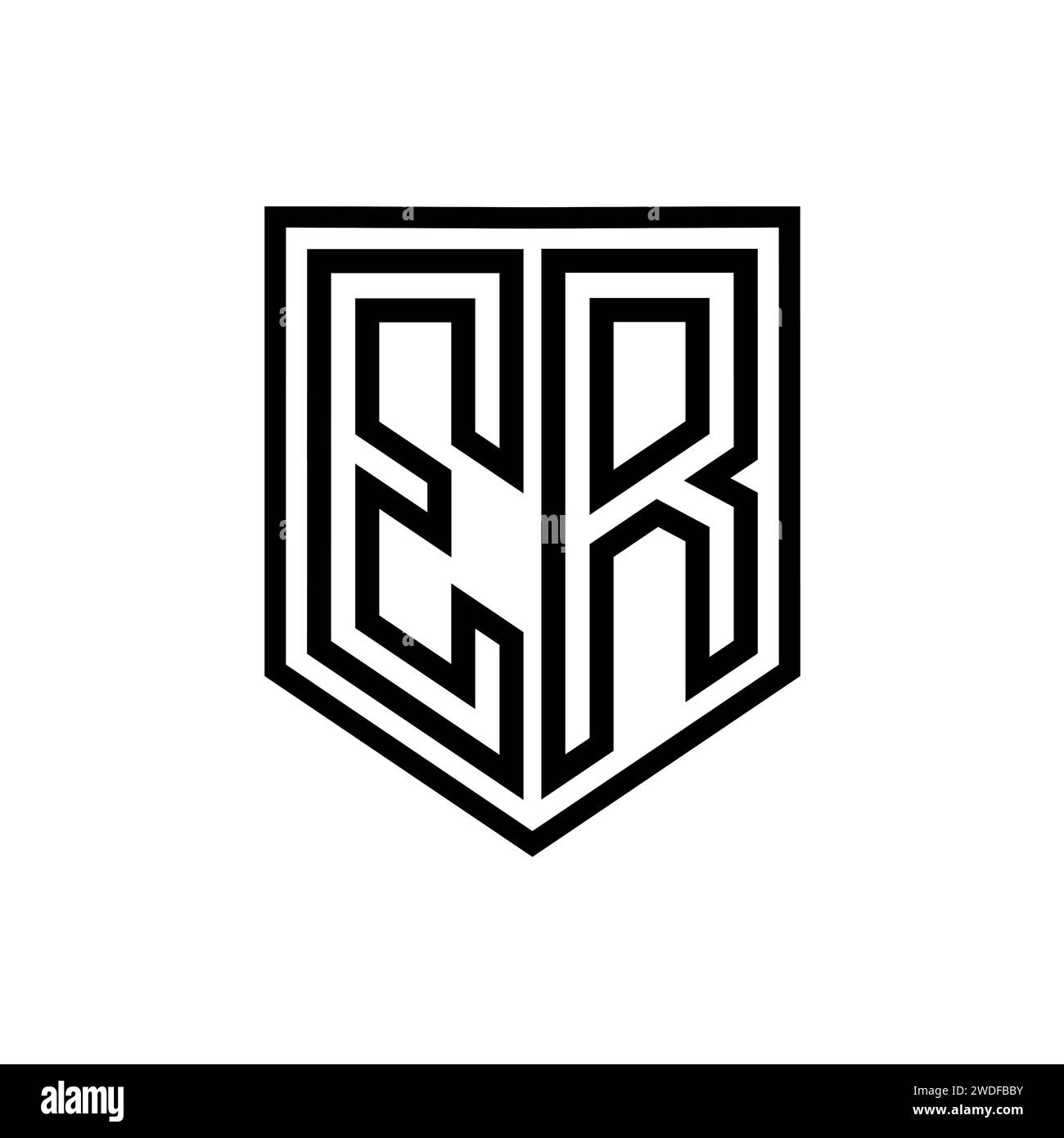 ER Letter Logo Monogramm Schild geometrische Linie innerhalb der Abschirmung isolierte Design-Vorlage Stockfoto
