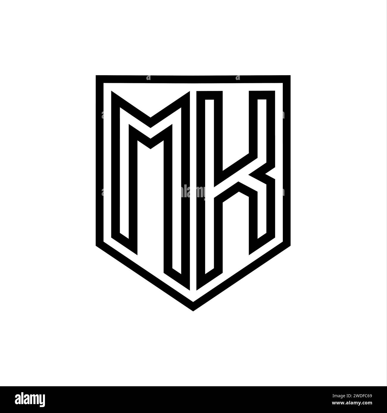 MK Letter Logo Monogramm Schirm geometrische Linie innerhalb der Schirmung isolierte Designvorlage Stockfoto