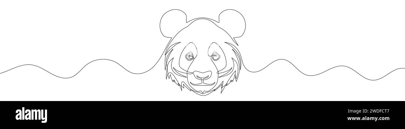 Fortlaufende, bearbeitbare Linienzeichnung des Pandakopfes. Hintergrund einer Zeichnung mit einer Linie. Vektorabbildung. Panda-Kopf-Ikone im One-Line-Stil. Stock Vektor