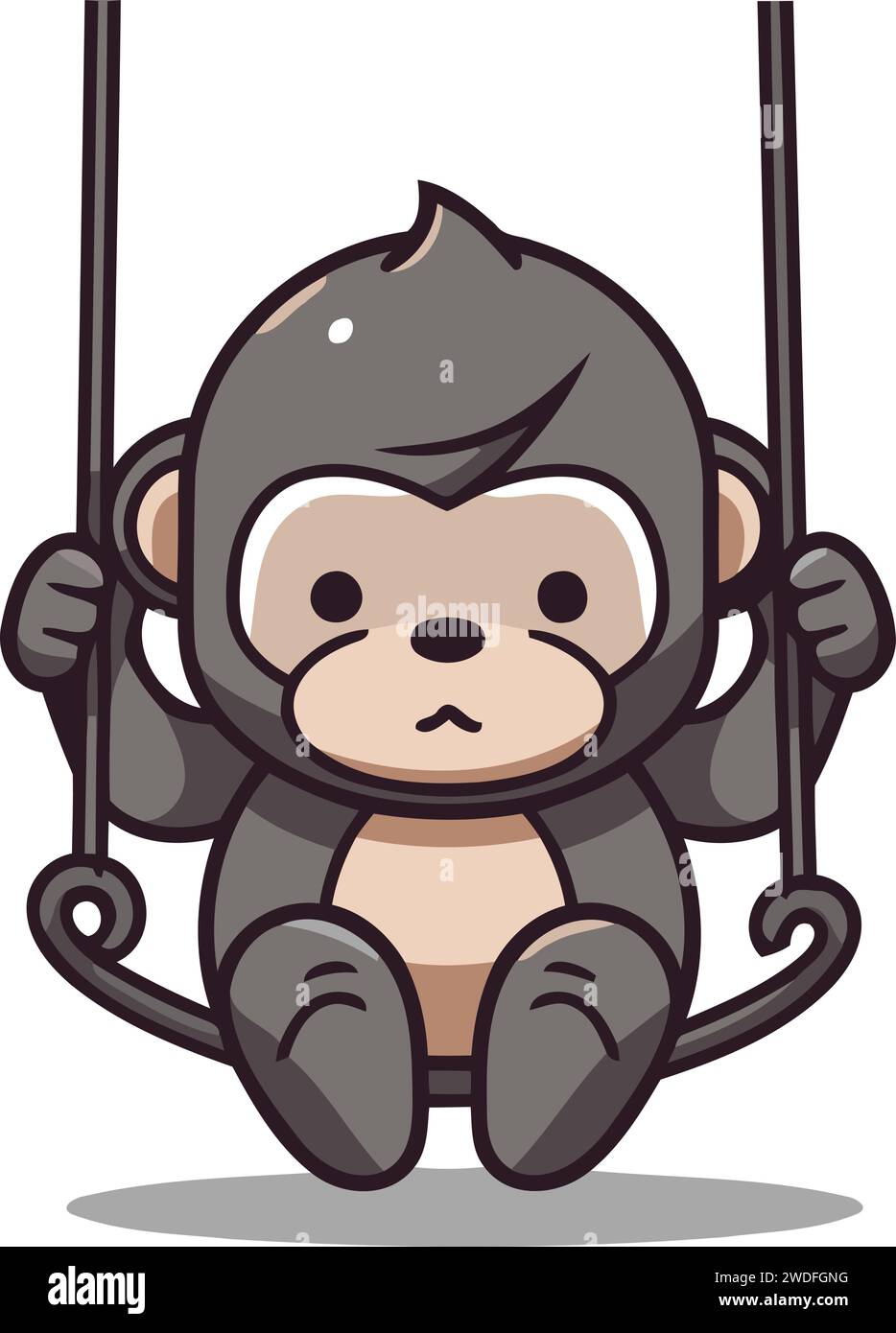 Niedlicher Affe auf Schaukelcharakter Cartoon Vektor Illustration. Lustiger Affe. Stock Vektor