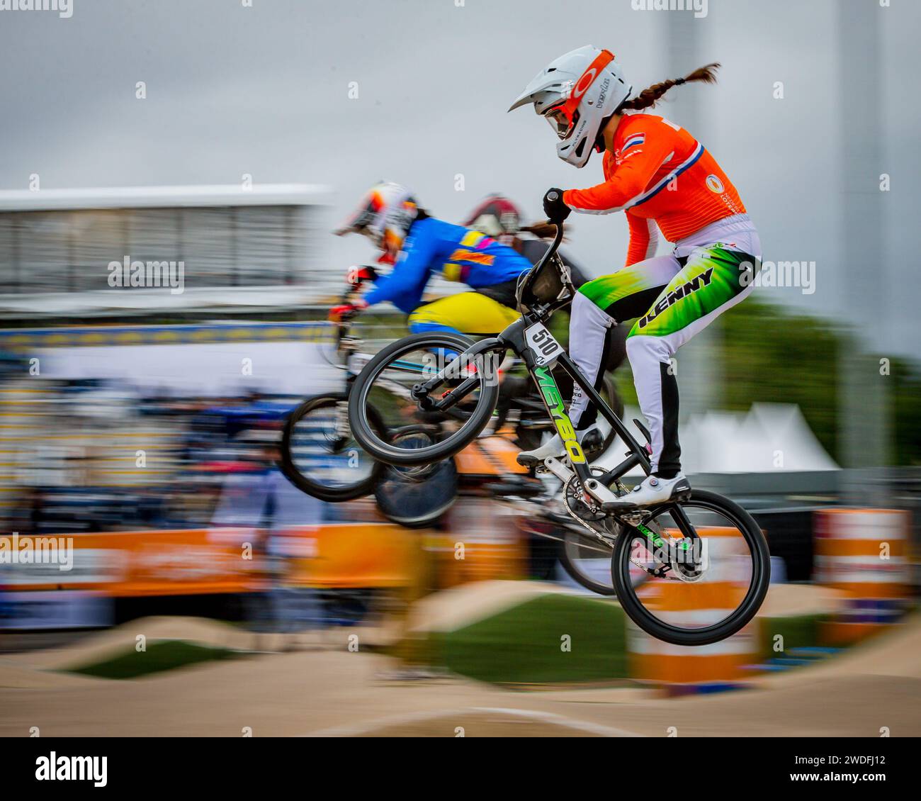 Renske Van SANTVOORT, U23 BMX-Rennfahrerin der Frauen, bei der UCI BMX Racing Weltmeisterschaft 2023 im Knightswood BMX Centre, Glasgow Stockfoto