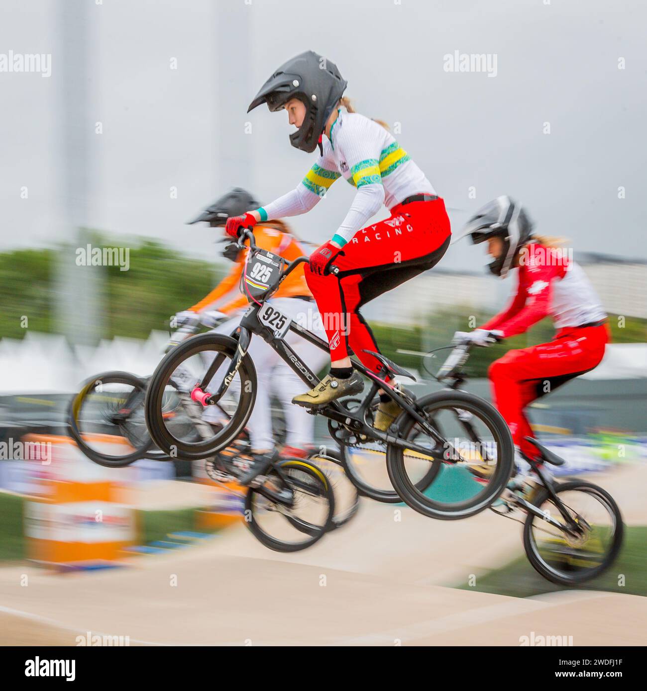 Teya Rufus, Junior Women BMX Racer, Team Australia, bei der BMX-Weltmeisterschaft 2023, Knightswood BMX Centre, Glasgow Stockfoto