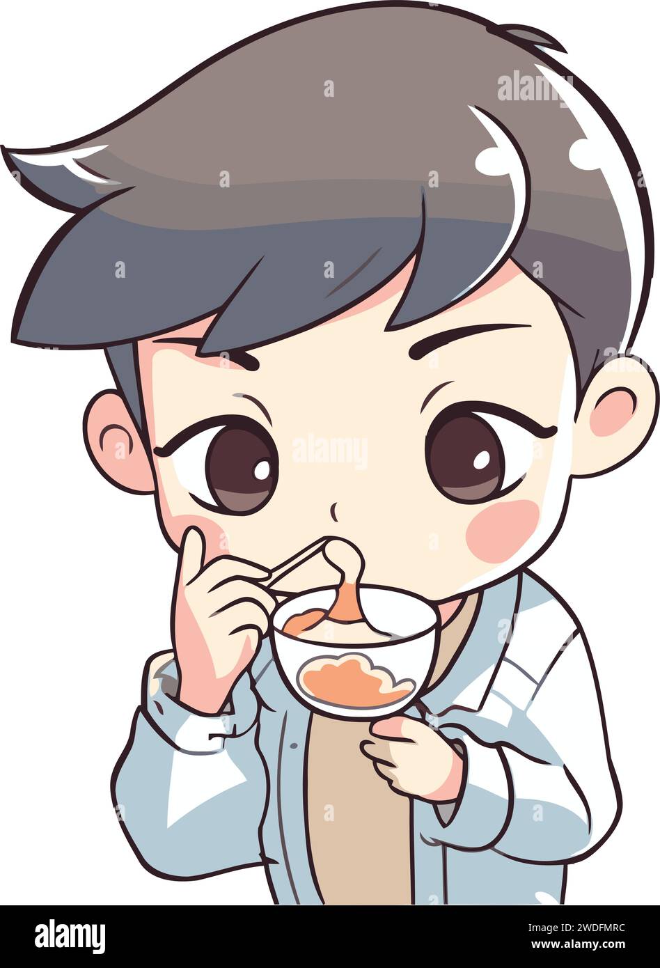 Illustration eines Jungen, der Wurst isst, während er die Kamera betrachtet Stock Vektor