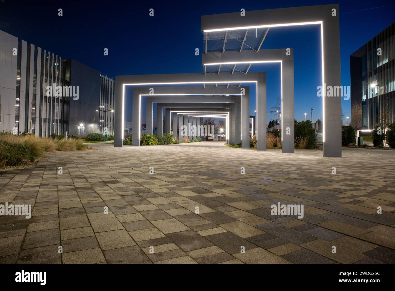 Cambridge Science Park Während Der Blue Hour Stockfoto