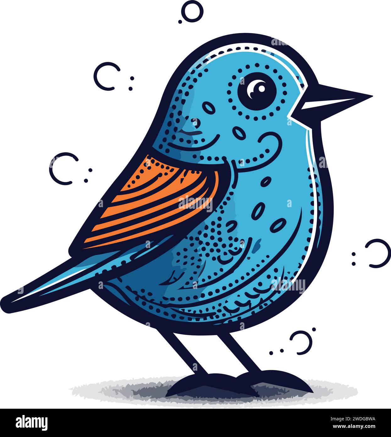 Süßer blauer Vogel mit orangefarbenem Schnabel. Illustration des Zeichentrickvektors. Stock Vektor