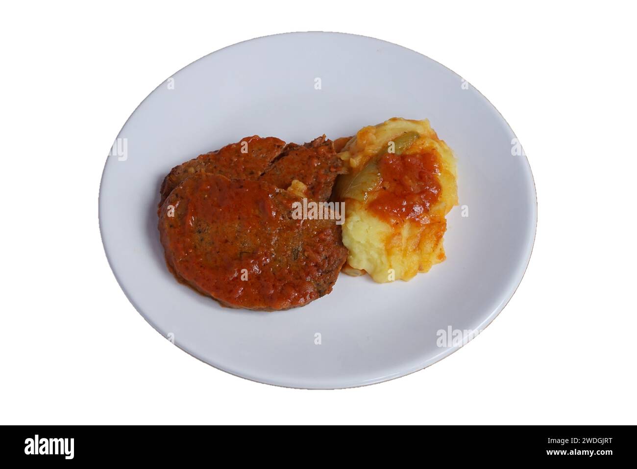Kartoffelpüree und Bratbällchen, türkisches Essen, transparenter Hintergrund Stockfoto