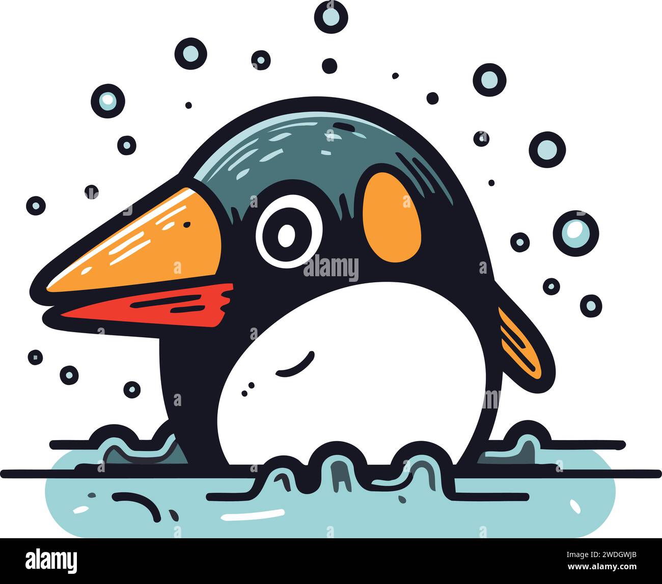 Niedlicher Karikaturpinguin, der im Meer schwimmt. Vektorabbildung. Stock Vektor