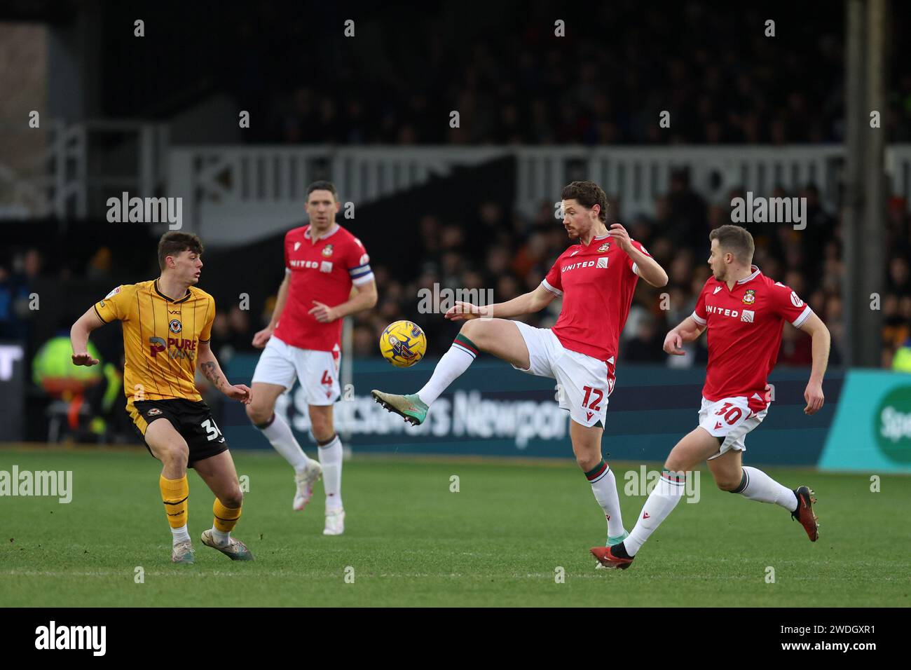 Newport, Großbritannien. Januar 2024. Evans von Wrexham in Aktion. EFL Football League Newport, Großbritannien. Januar 2024. Evans von Wrexham in Aktion. EFL Football League