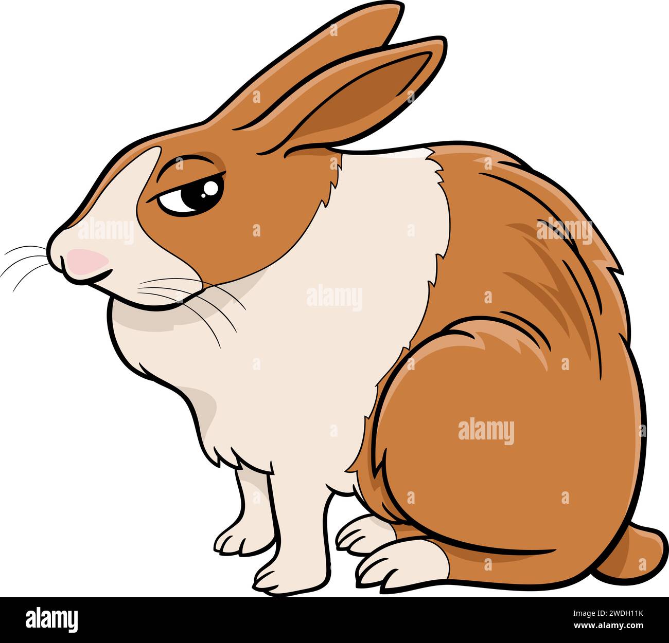 Comic-Illustration einer lustigen sitzenden Miniatur-Kaninchen-Comic-Tierfigur Stock Vektor