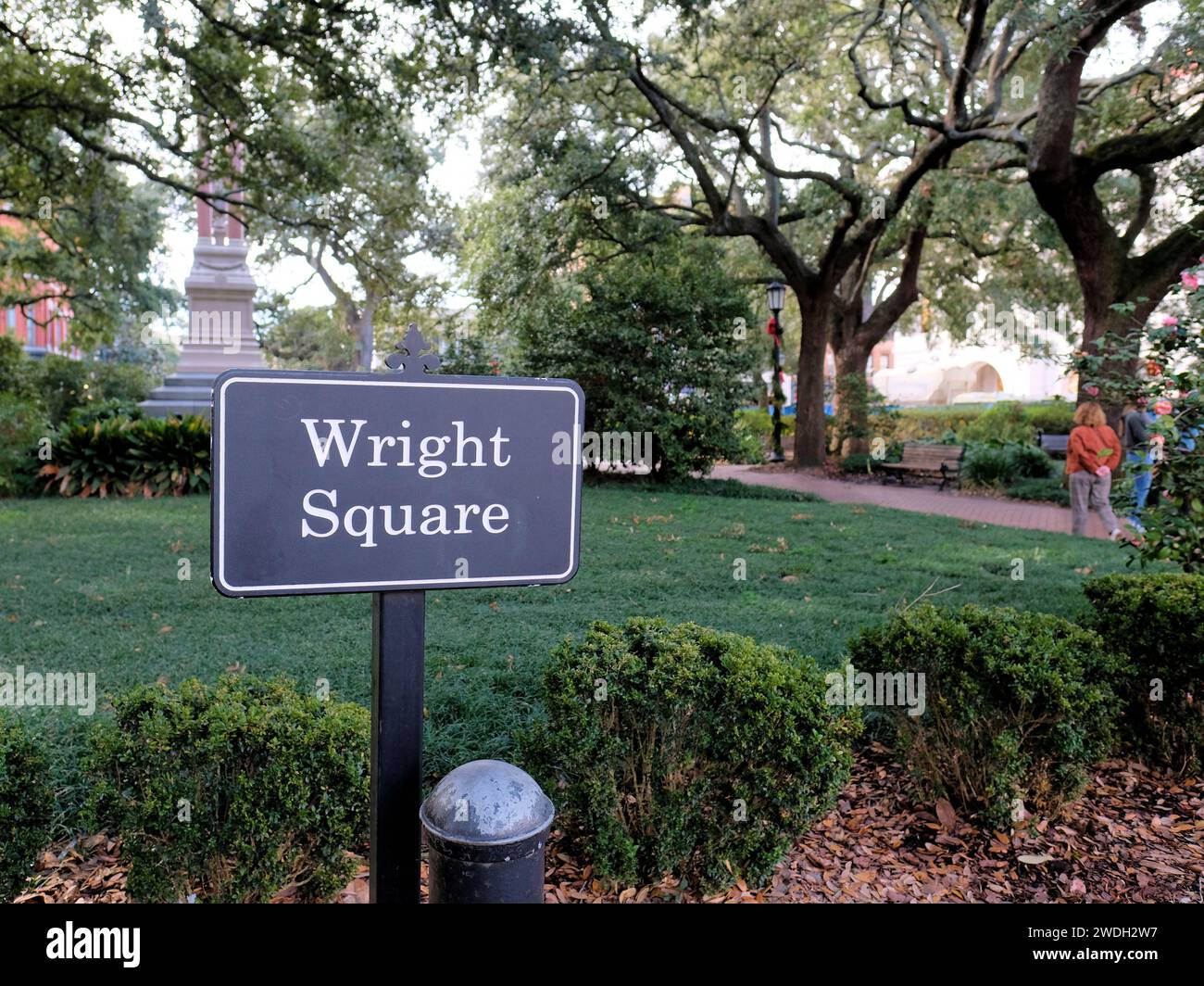 Wright Square, Savannah, Georgia; ursprünglich Percival Square zu Ehren von Viscount Percival, umbenannt in Ehren von James Wright, letzter königlicher Gouverneur. Stockfoto