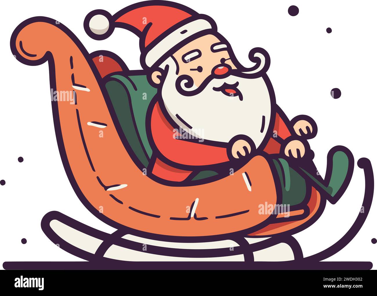 Der Weihnachtsmann sitzt in einem Schaukelstuhl. Vektorillustration des Weihnachtsmanns. Stock Vektor