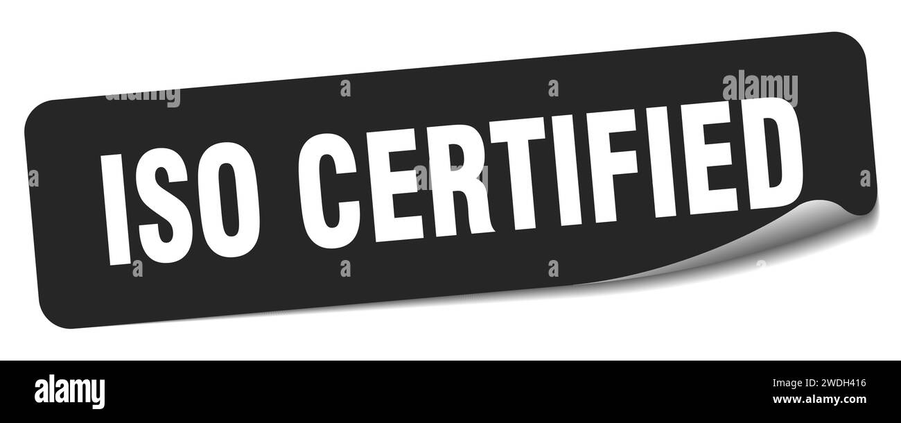 iso-zertifizierter Aufkleber. iso-zertifiziertes rechteckiges Etikett isoliert auf weißem Hintergrund Stock Vektor