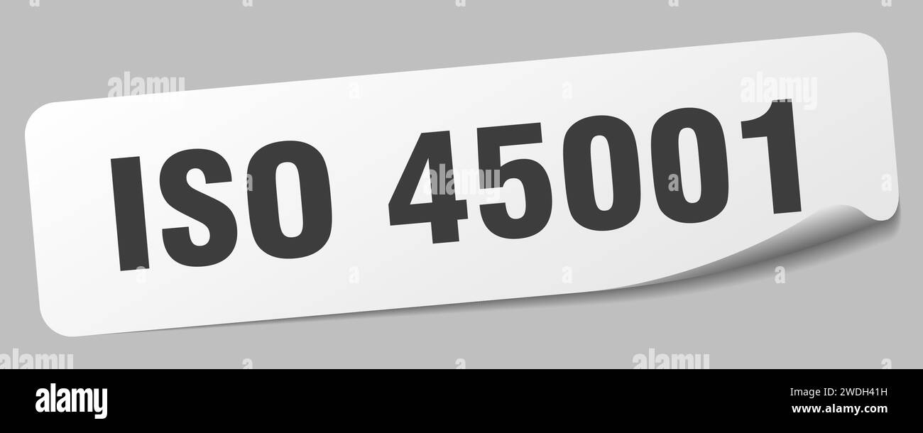 Aufkleber nach iso 45001. Rechteckiges iso 45001-Etikett isoliert auf weißem Hintergrund Stock Vektor