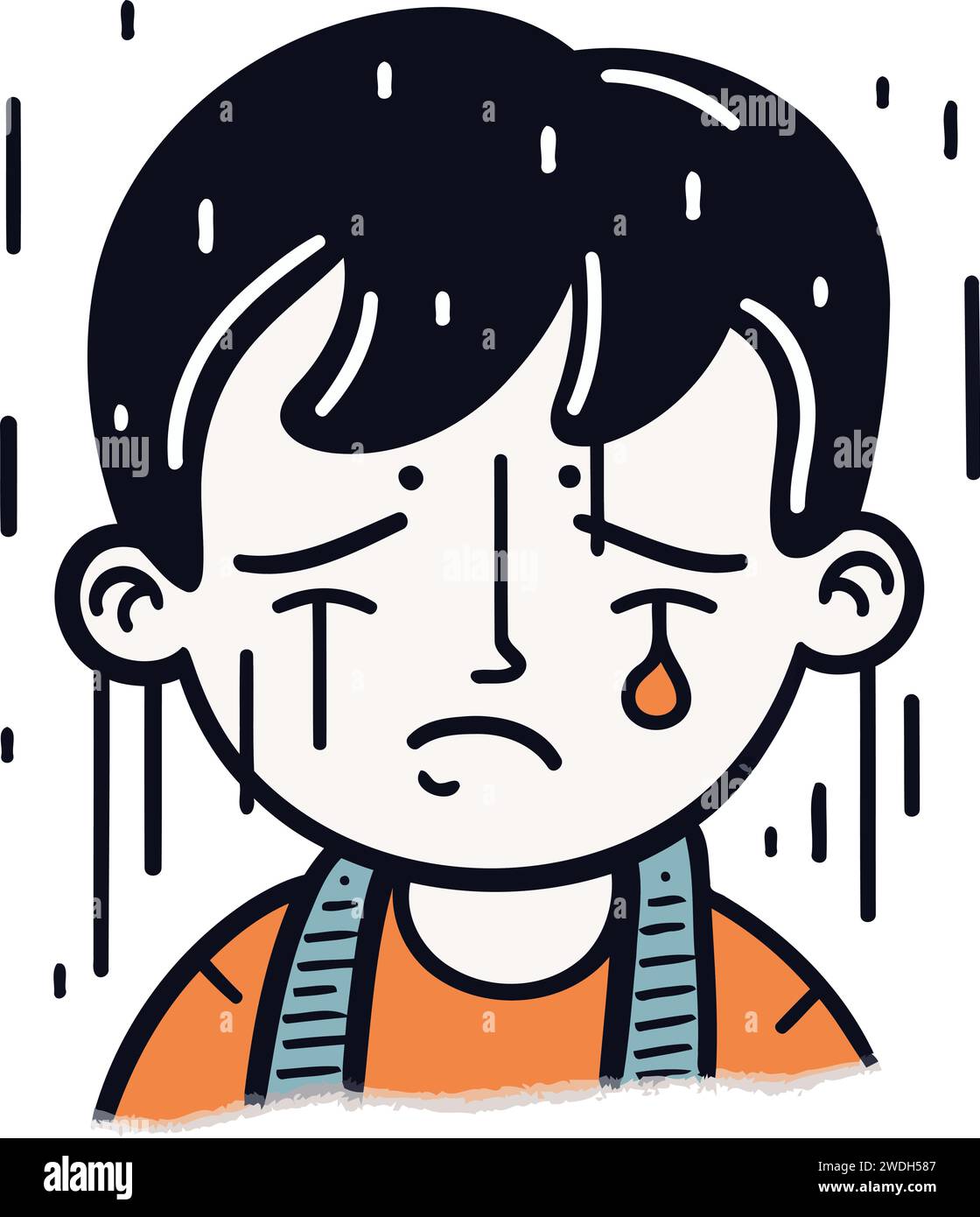 Trauriger Junge mit Tränen im Gesicht. Vektor-Zeichentrick-Illustration. Stock Vektor