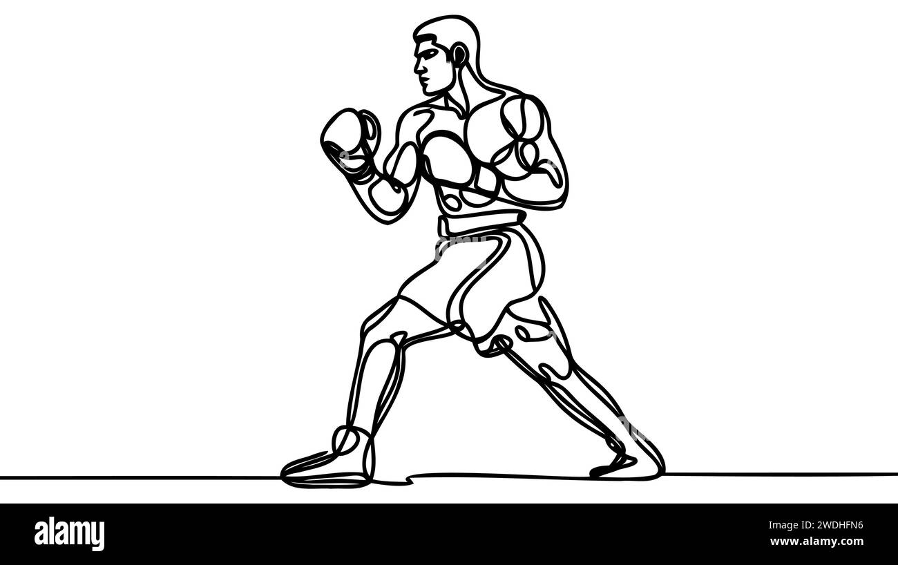 Sportlicher Mann Boxer. Einzeilige Art. Boxer oder Kämpfer machen mit der Hand einen Beat-Schlag. Sportkonzept. Vektorabbildung Stock Vektor